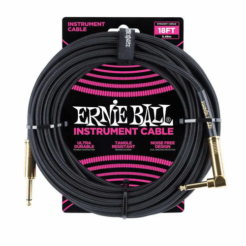 Ernie Ball 5.5 Meters Braided Straight / Angle Inst Cable, Black