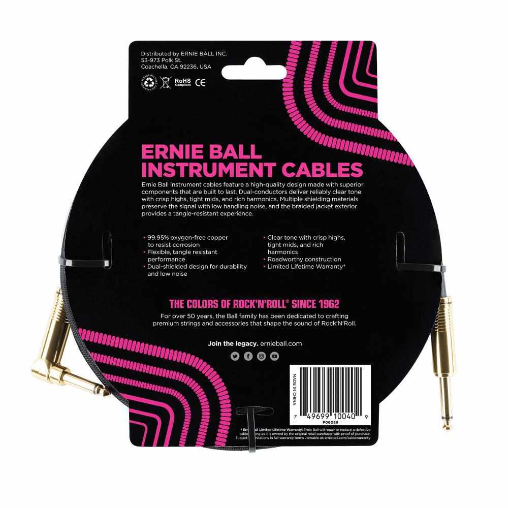 Ernie Ball 5.5 Meters Braided Straight / Angle Inst Cable, Black