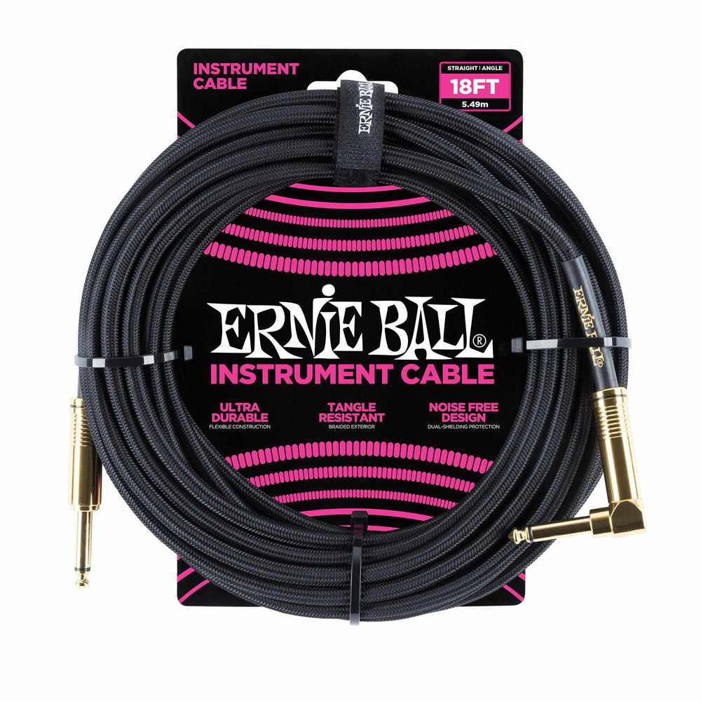Ernie Ball 5.5 Meters Braided Straight / Angle Inst Cable, Black