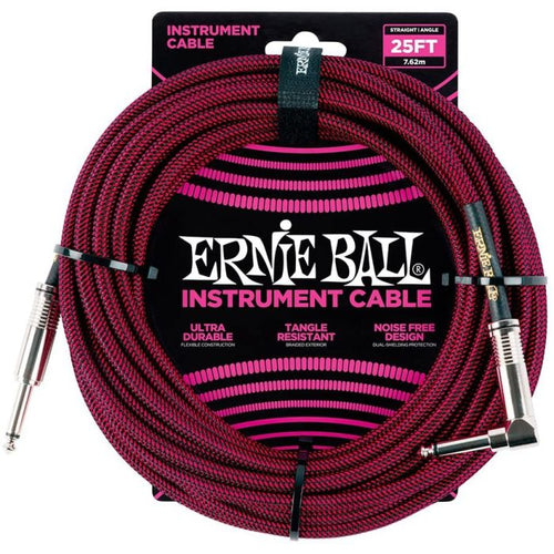 Ernie Ball P06398 Braided Straight to Straight Instrument Cable 25 foot in Red Black