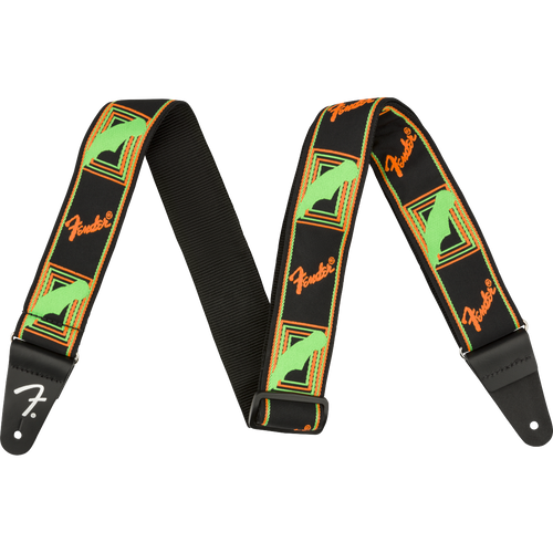 Fender Neon Monogrammed Strap, Green and Orange, 2"
