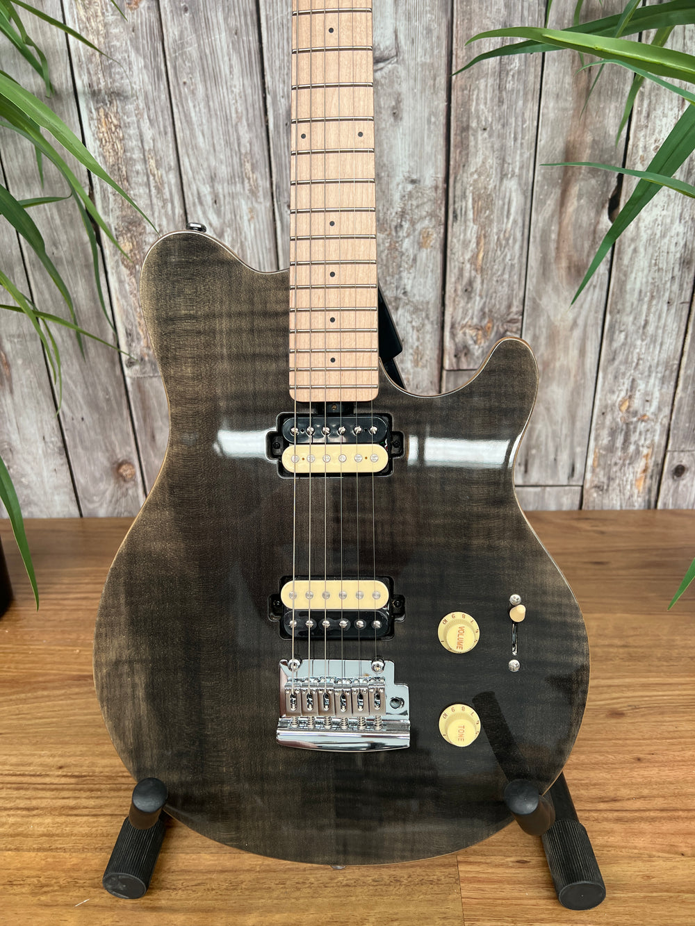 Sterling by Music Man Axis AX3 Flame Maple in Trans Black