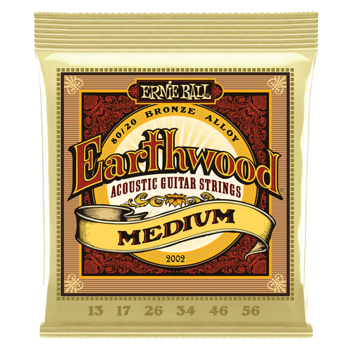 Ernie Ball P02002 Earthwood Medium 80/20 Bronze Acoustic Guitar Strings 13-56 Gauge