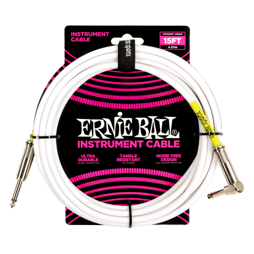 Ernie Ball Classic Instrument Cable Straight/Angle 15FT in White