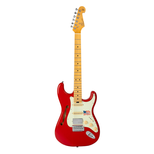Semi-hollow, Vintage style electric guitar. Rosso Corsa red.