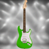 A Squier Sonic Stratocaster HSS electric guitar in Lime Green with a white pickguard, black fingerboard, and chrome hardware.