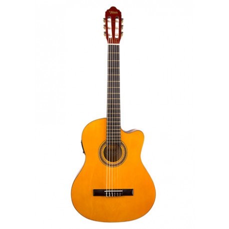 Valencia VC104CE Full Size Classical Guitar With Cutaway Electric Acoustic Classical Guitar In Gloss Natural