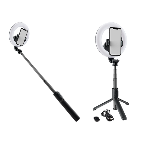 mRING-6 - 6" Battery-Powered Ring Light with Convertible Selfie Stick/Stand and Remote