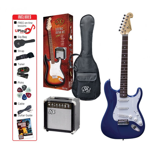 SX SE1SK 4/4 Full Size Electric Guitar Kit in Blue