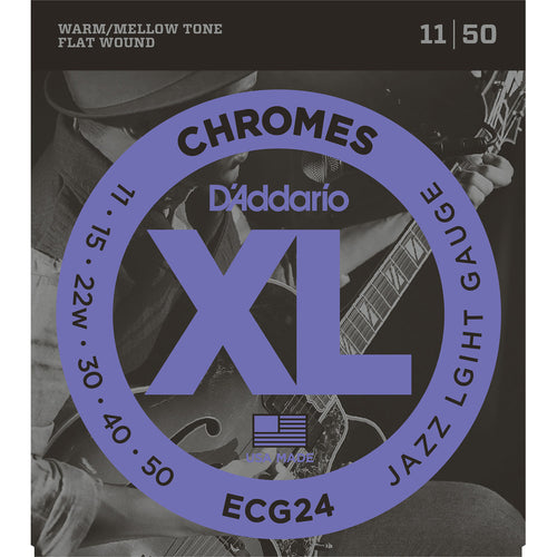D'Addario ECG24 Chromes Flat Wound Electric Guitar Strings Jazz Light 11-50