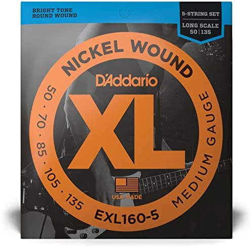 D'Addario EXL160-5 5-String Nickel Wound Bass Guitar Strings - Medium - 50-135 - Long Scale