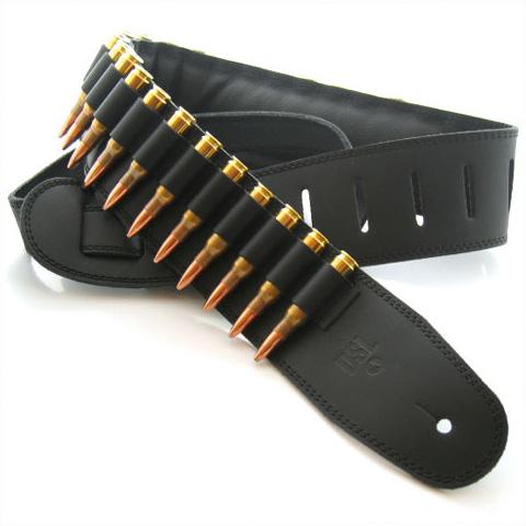 DSL Guitar Strap Leather 2.5" Black .308 Bullets BULG25, DSL Straps, Haworth Music