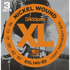 D'Addario EXL140-3D Nickel Wound Electric Guitar Strings, Light Top/Heavy Bottom, 10-52, 3 Set Value Pack