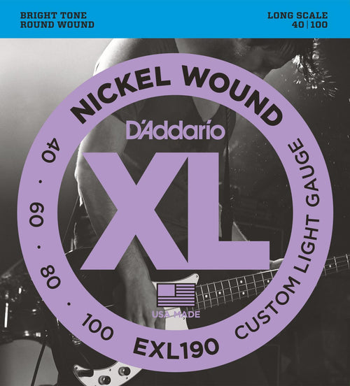 D'ADDARIO EXL190 NICKEL WOUND BASS GUITAR STRINGS, CUSTOM LIGHT, 40-100, LONG SCALE