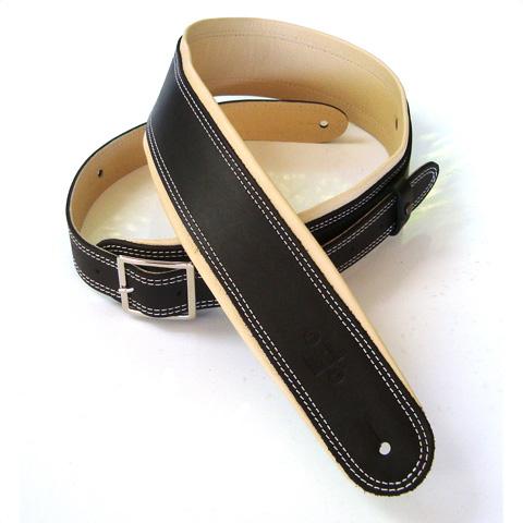 DSL Guitar Strap Leather 2.5" Black top/beige backing GEB25 Buckle, DSL Straps, Haworth Music