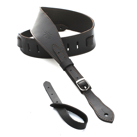 DSL Guitar Strap Leather 2.5" Black top/brown backing GET25 Buckle, DSL Straps, Haworth Music
