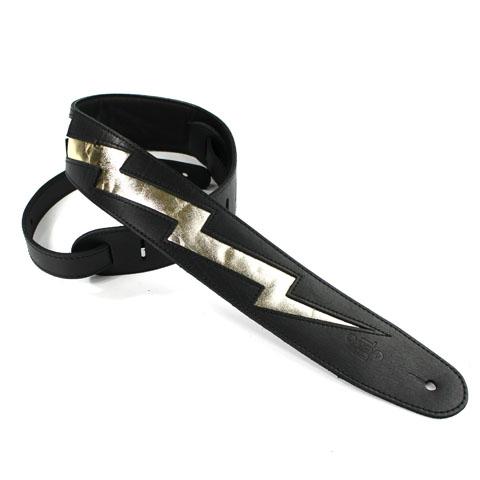 DSL Guitar Strap Leather 2.5" Gold lightening bolt, DSL Straps, Haworth Music