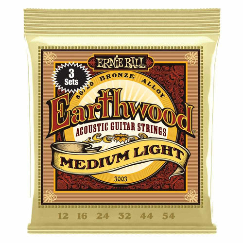 Ernie Ball Earthwood Medium Light 80/20 Bronze Acoustic Guitar Strings 3 Pack 12-54 Gauge