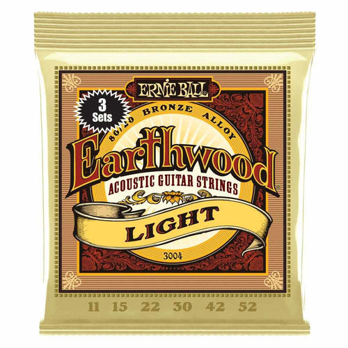 Ernie Ball Earthwood Light 80/20 Bronze Acoustic Guitar Strings 3-Pack, 11-52 Gauge