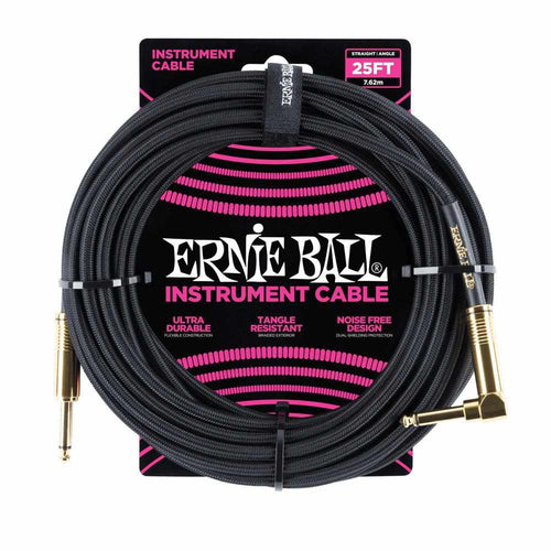 Ernie Ball 7.5 Meter BraidedStraight / Angle Instrument Cable in Black