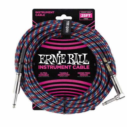 Ernie Ball 7.5 Meter Braided Straight / Angle Instrument Cable Black / Red / Blue / White