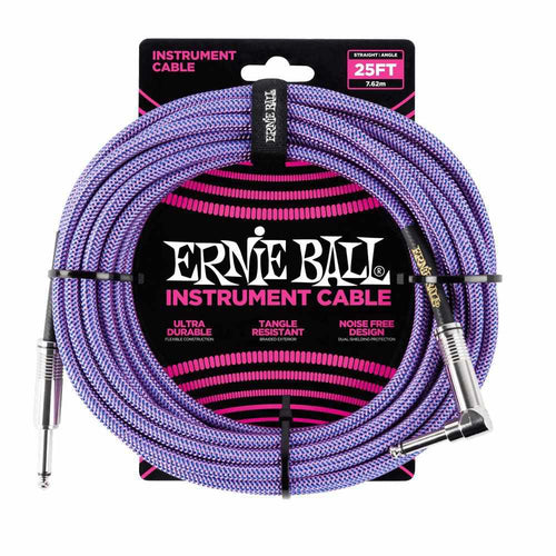 Ernie Ball 7.5 Meter Braided Straight / Angle Instrument Cable, Purple