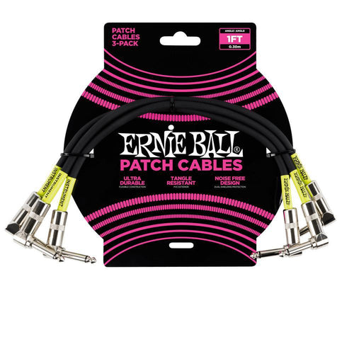 Ernie Ball 30 cm Angle / Angle Patch Cable 3 Pack in Black