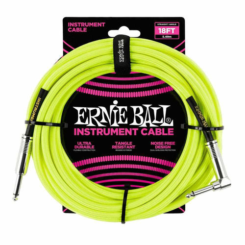 Ernie Ball 5.5 Meters Braided Straight / Angle Inst Cable, Neon Yellow