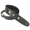 DSL Guitar Strap Leather 2.5" Black leather, gold stars STAR25, DSL Straps, Haworth Music