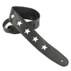 DSL Guitar Strap Leather 2.5" Black leather, white stars STAR25, DSL Straps, Haworth Music