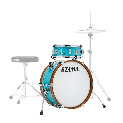 The TAMA Club-JAM Mini 2-piece complete kit with 18" Bass Drum,  Hi-Hat Stand, Drum Pedal, Snare Stand & Drum Throne Hardware in - Aqua Blue(AQB), TAMA, Haworth Music