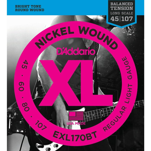 D'Addario EXL170BT Nickle Wound Bass Guitar Strings, Balanced Tension Light, 45-107