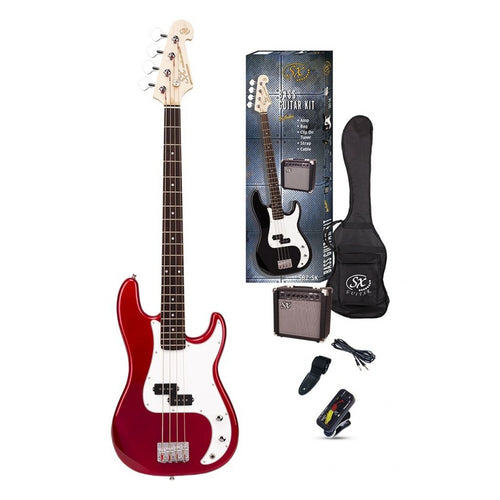 SX P Bass Kit Bass Guitar in Candy Apple Red